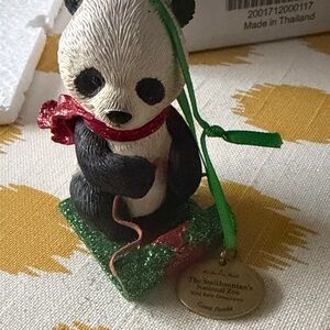 Panda Plush Toy with Red and Green Accents